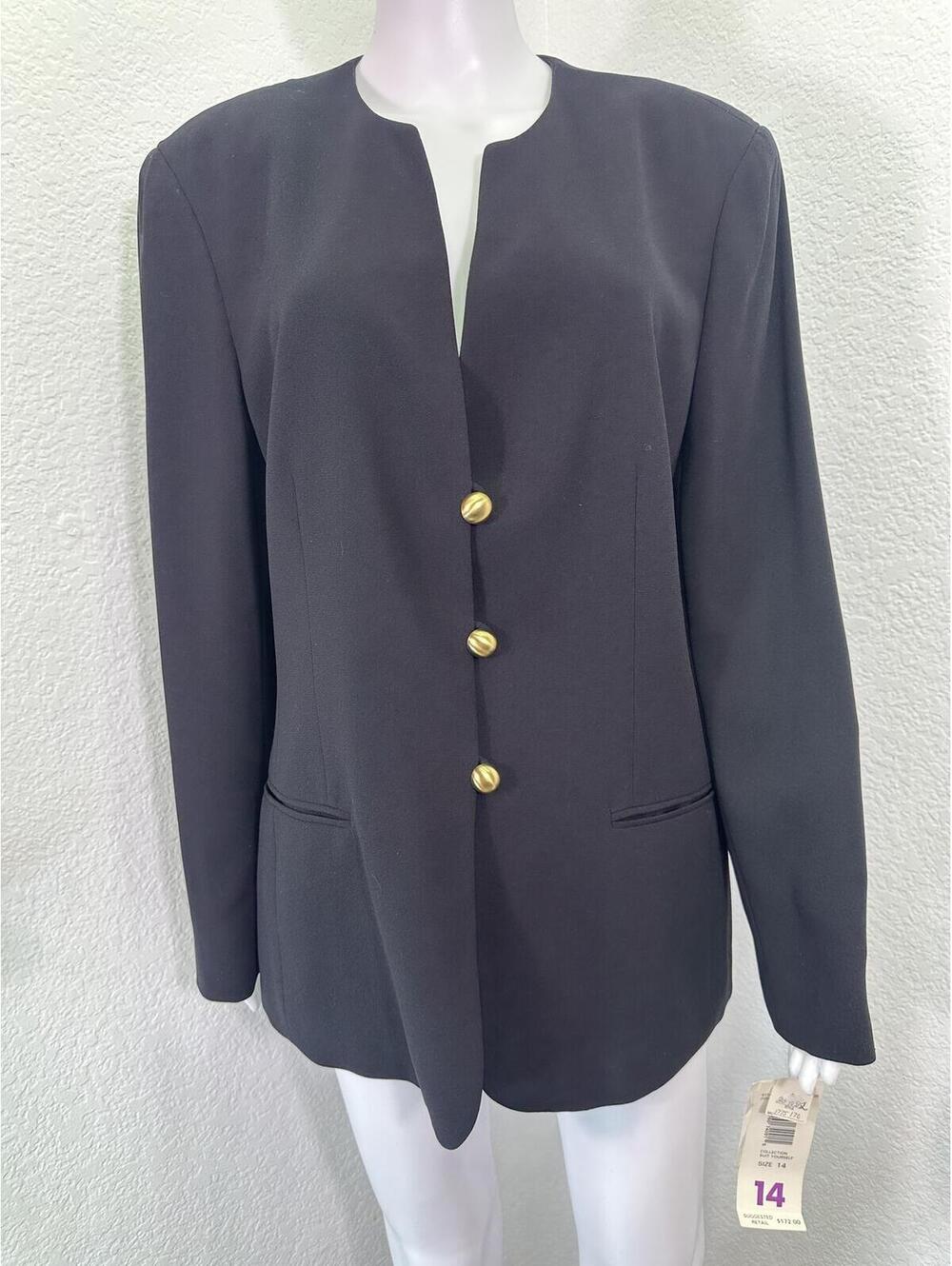 New Sz 14 Liz Claiborne Black Longline Tailored Blazer Corpcore